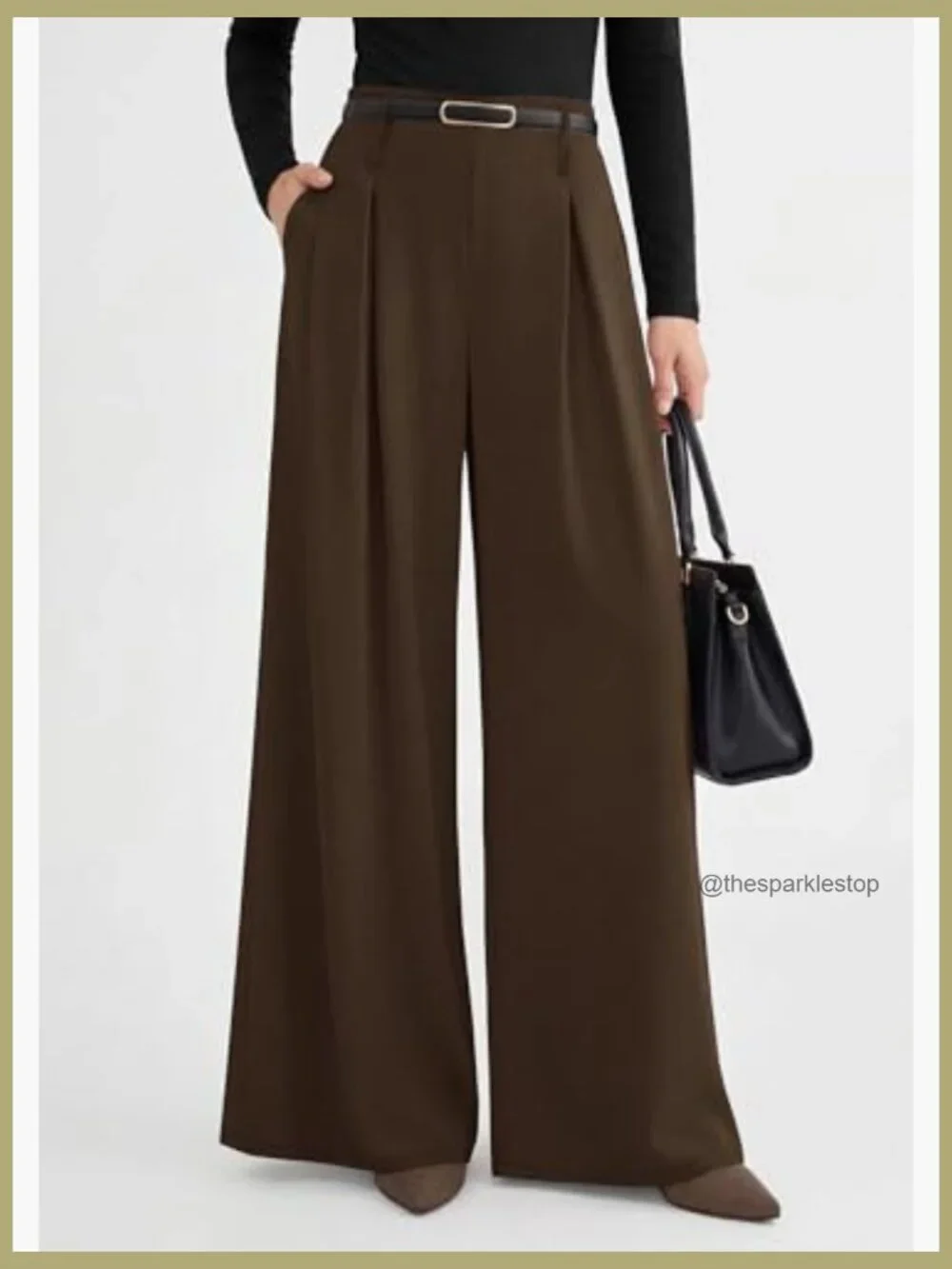 Wide Leg Pleated High Waisted Dress Pants Elastic Waist Palazzo Slacks - Picture 2 of 7